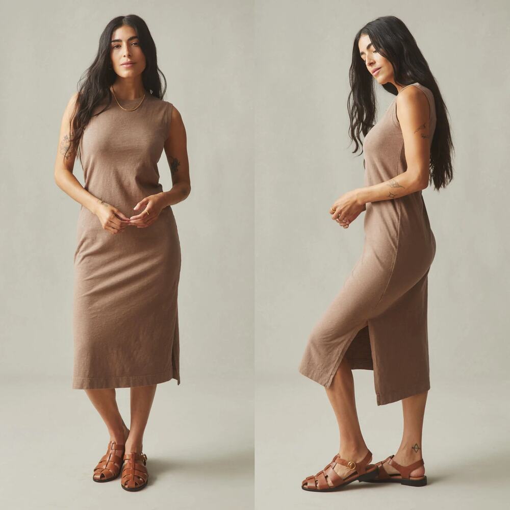 American Giant Premium Slub Tank Dress Sleeveless Midi Pine Bark Women;s XS NWOT